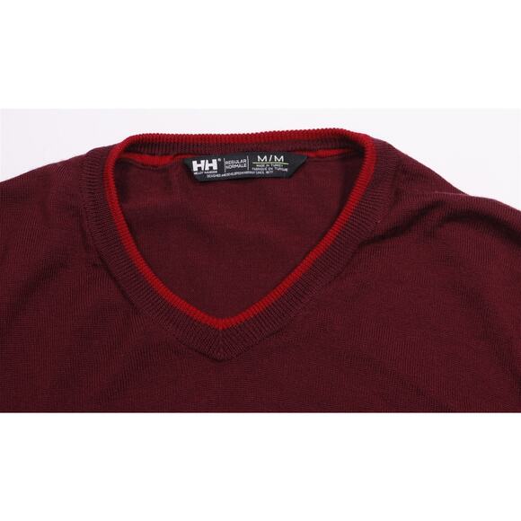 Helly Hansen Burgundy Wool V-Neck Knit Sweater Men's Medium - Picture 4 of 5
